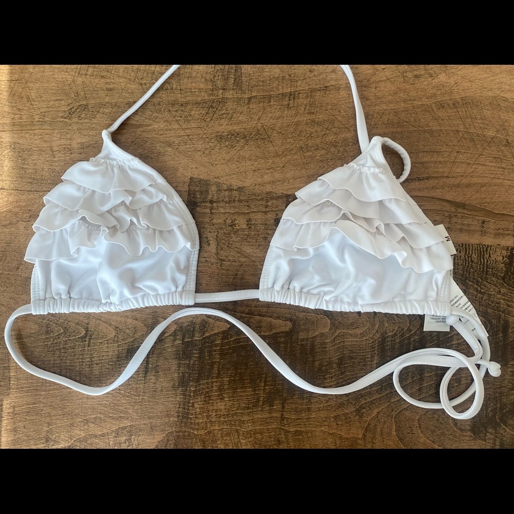 Hollister White Ruffle Triangle Bikini Top – Size M
